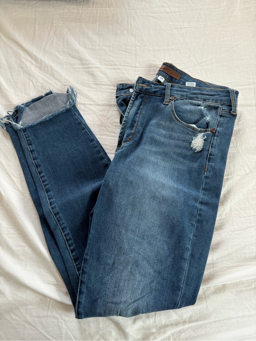 Leith Dark Indigo Skinny Jeans with Frayed Hem